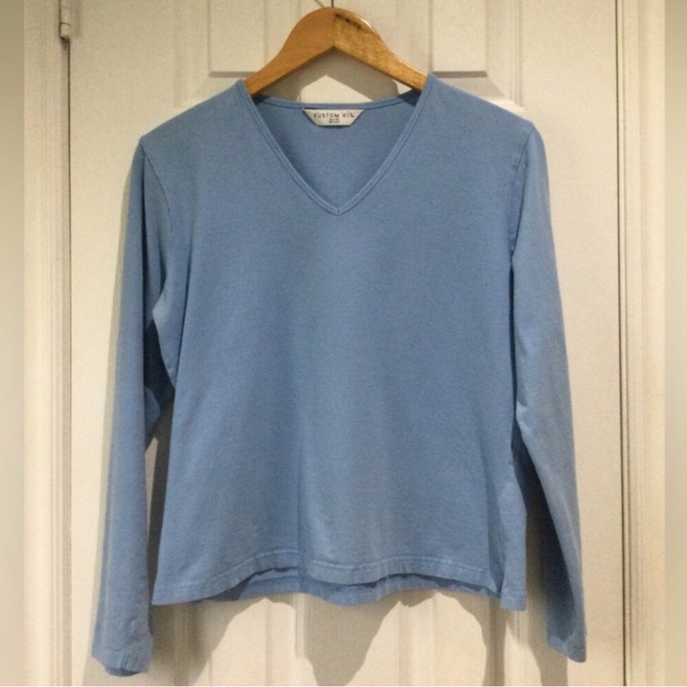 Kustom Kit Women’s Light Blue V-Neck Long Sleeve Tee